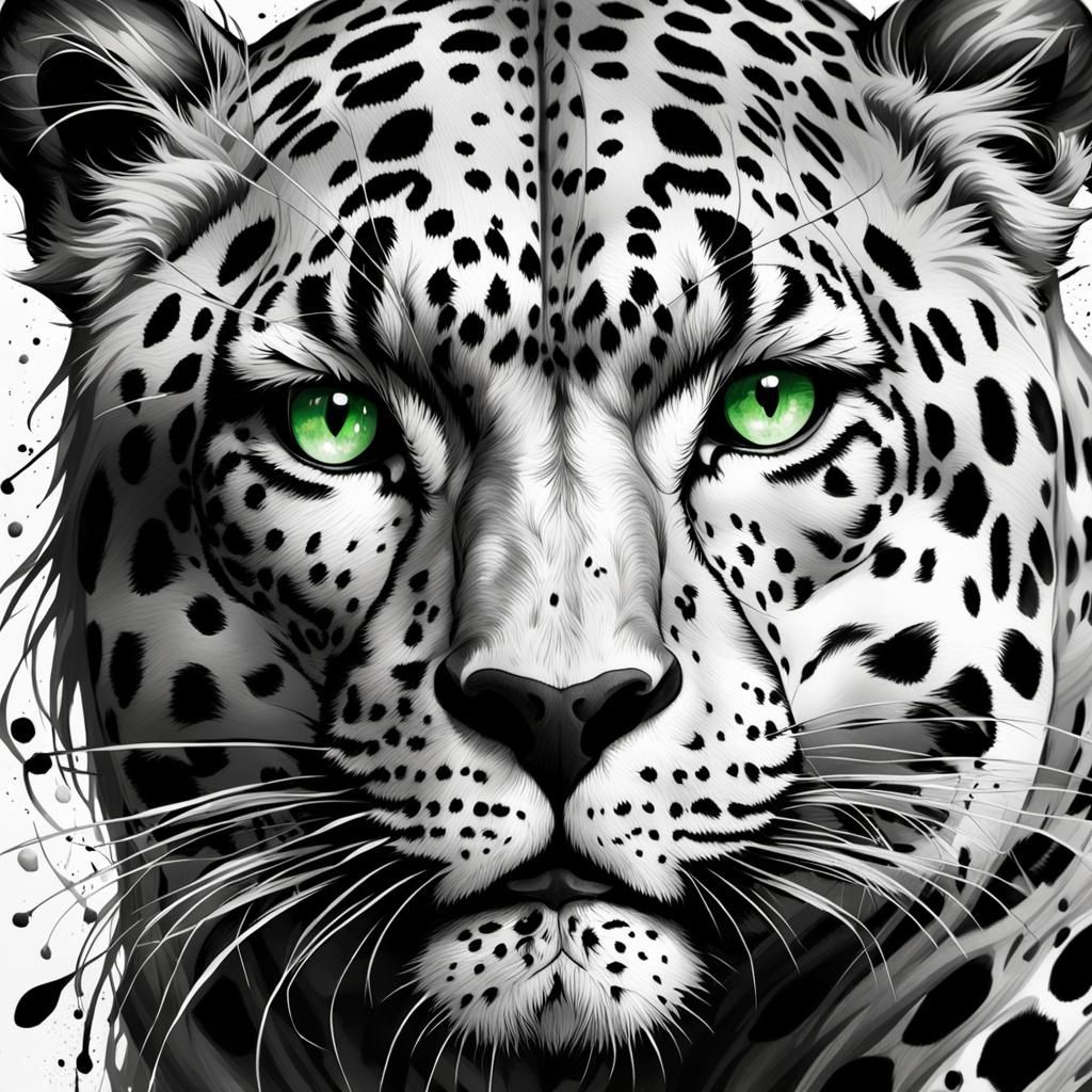 Grayscale Leopard Portrait in Pen and Ink