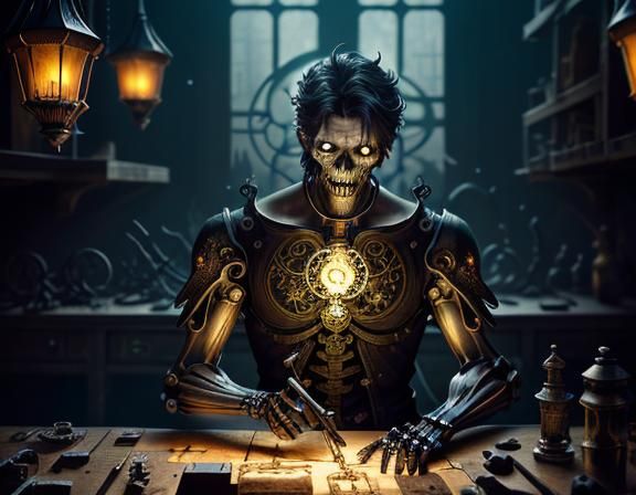 Furry Skeleton Bone Repair, Dark Fantasy Art