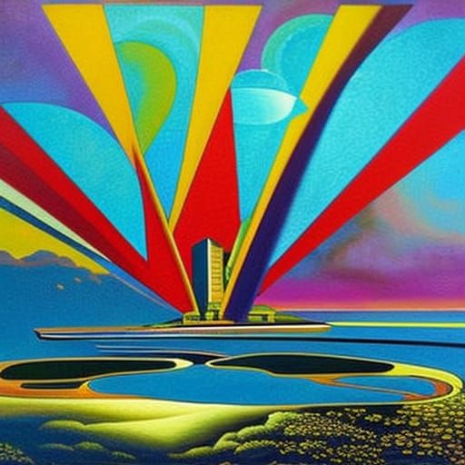 Psychedelic Precisionist Painting Responding to Signal