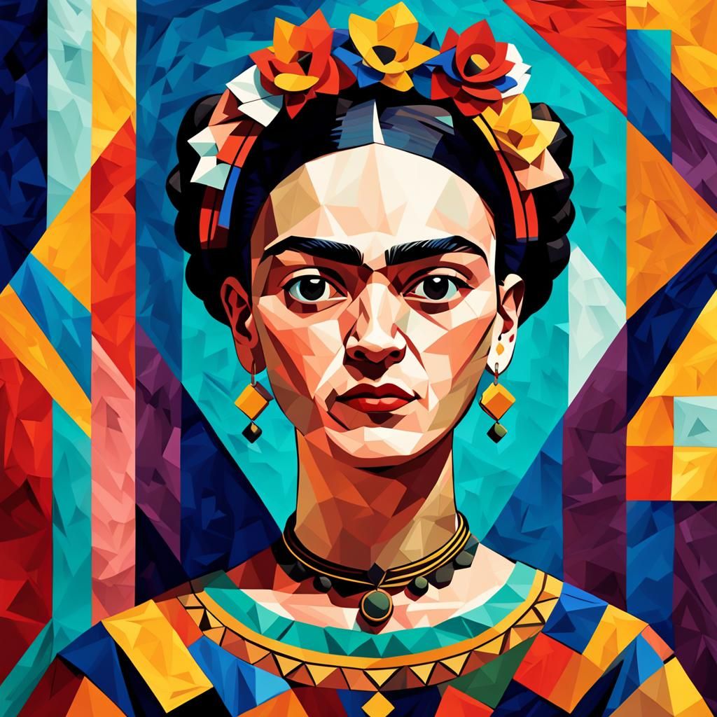 Frida Kahlo Portrait in Cubist Art Style