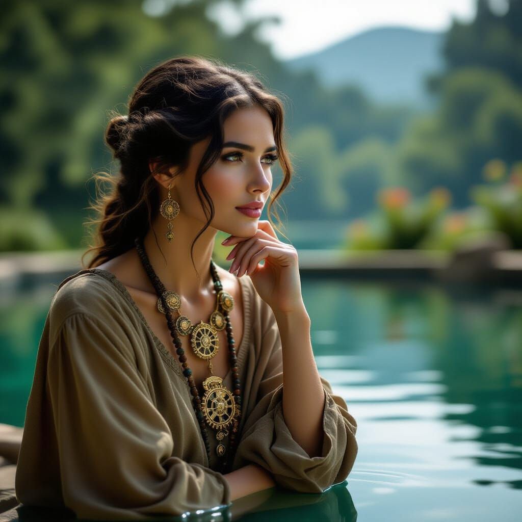 Neolithic Woman with Clockwork Necklace in Natural Light