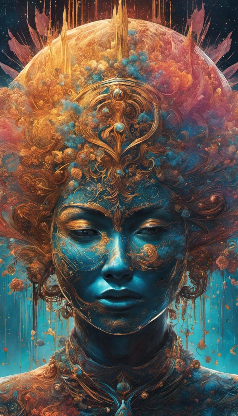 Surreal Elephant Portrait in Fractal Iridescence