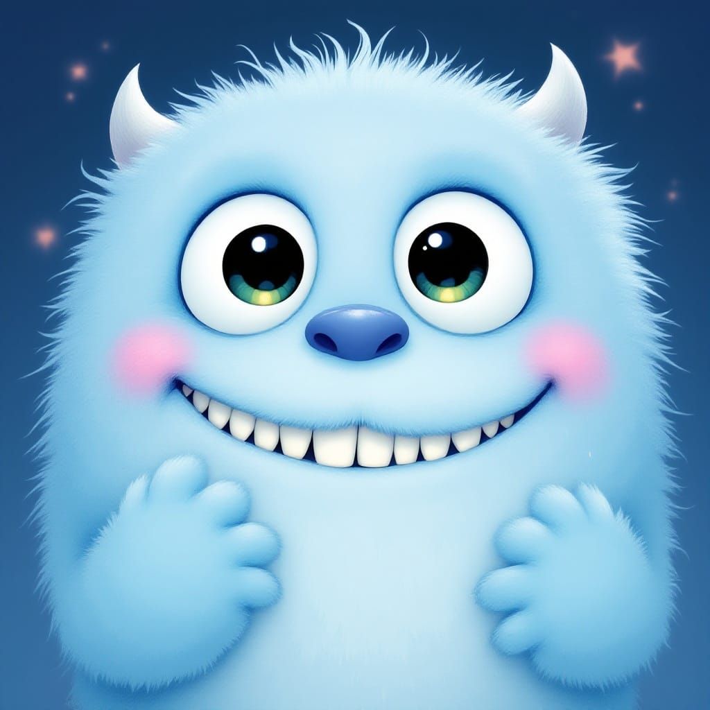 Soothing Pastel Blue Monster Smiles Directly at You