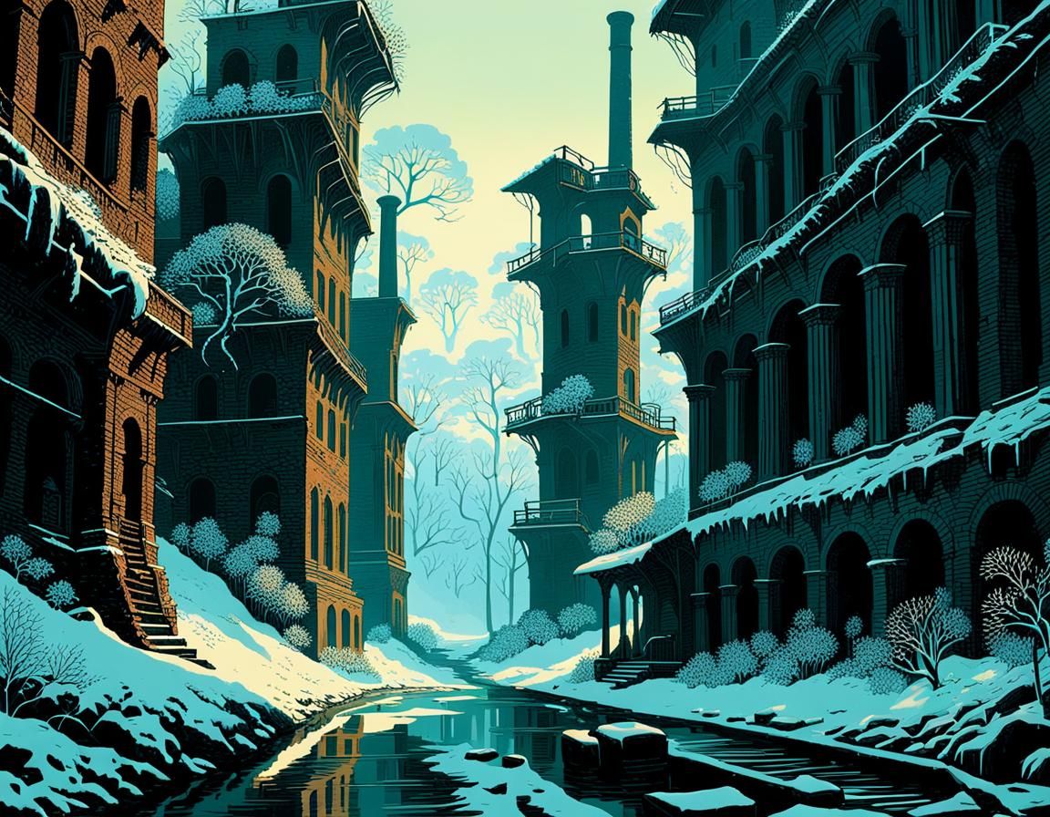 Nature Reclaims Industrial Ruins in Snowy Whirlwind