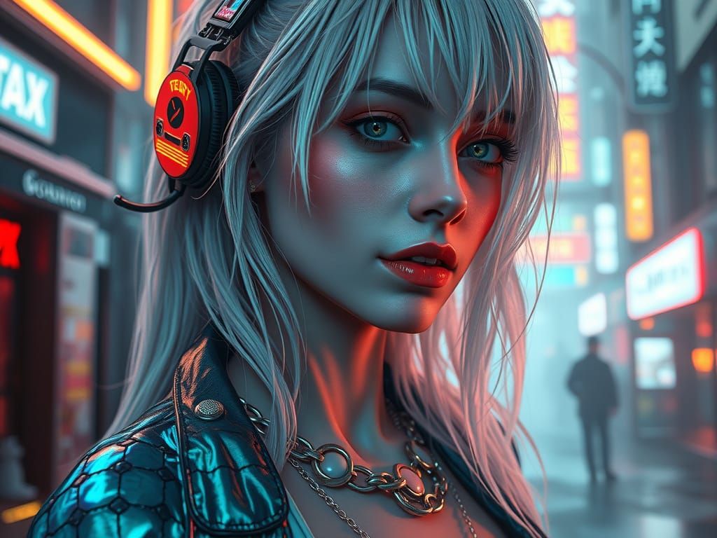 Luxurious Cyberpunk Woman in Dystopian Apocalypse