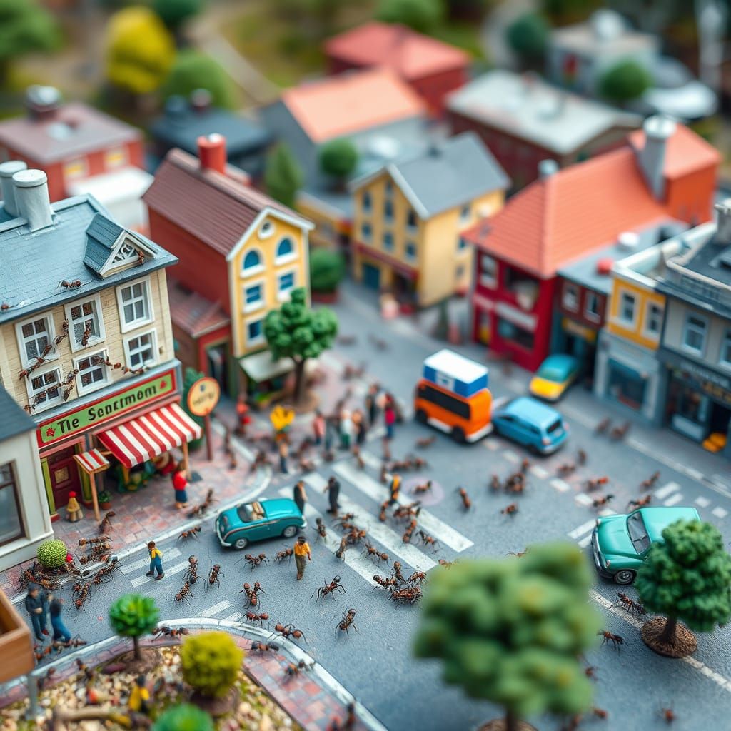 Tilt-Shift Diorama Town Overrun by Ants