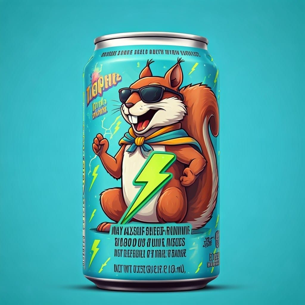 ZAP Juice: Cartoon Squirrel Energy Drink Label