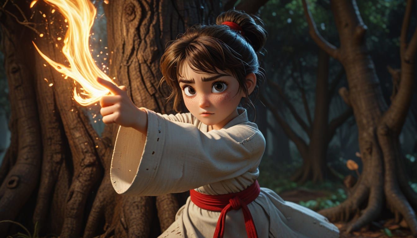 Karate Maiden's Deadly Strike in Grungy Anime Style