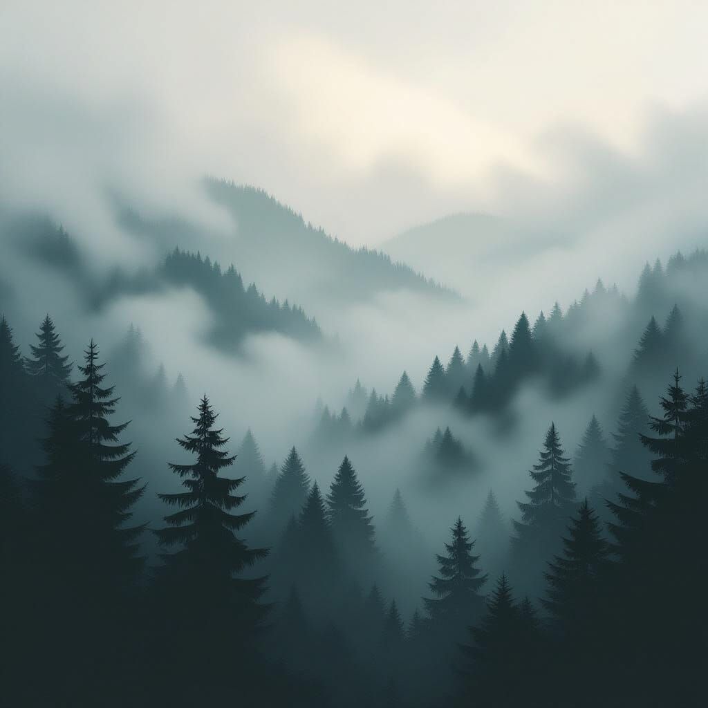 Misty Forest Landscape in Ethereal Style