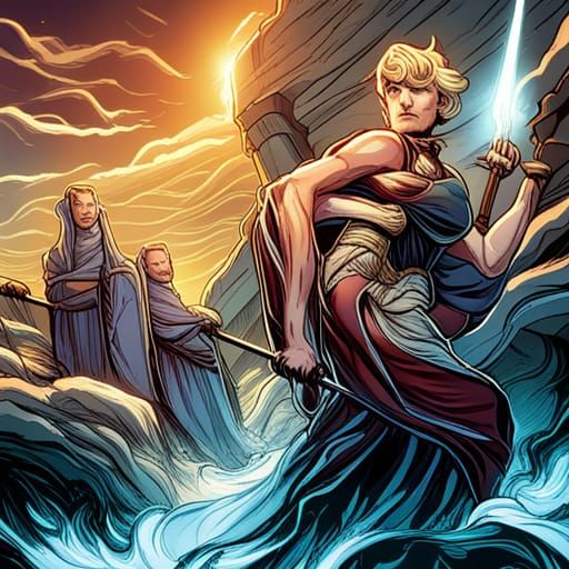 Greek Gods on Olympus in Comic Book Style