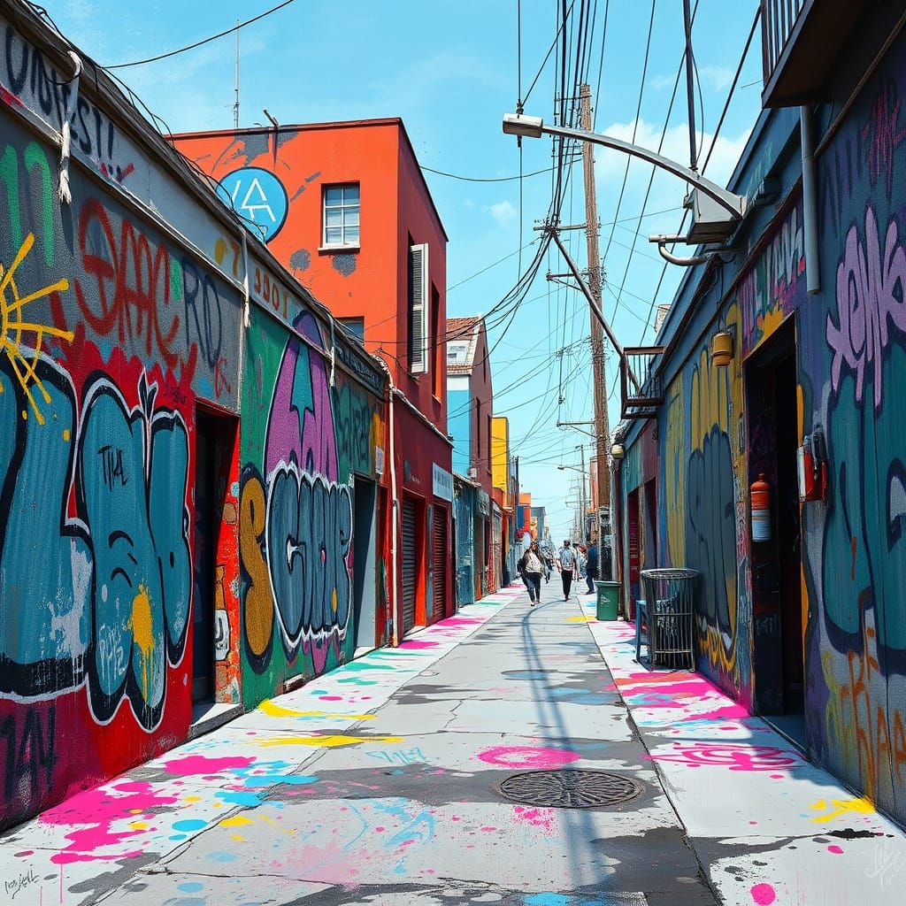 Colorful Graffiti Street Scene in Digital Art Style