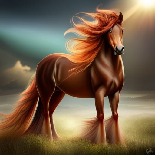 Red Clydesdale Centaur with Black Mane in Gown