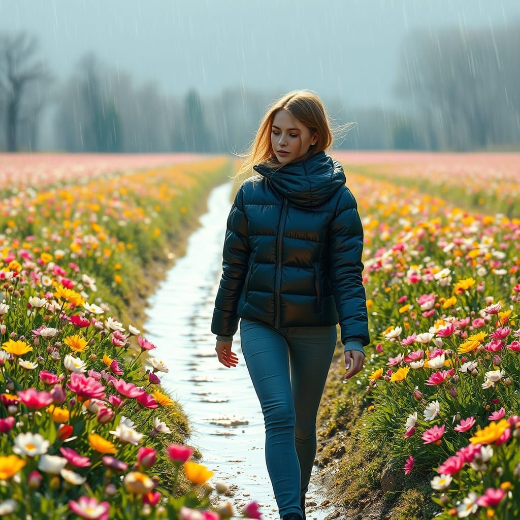 Romantic Spring Field in Oil Painting