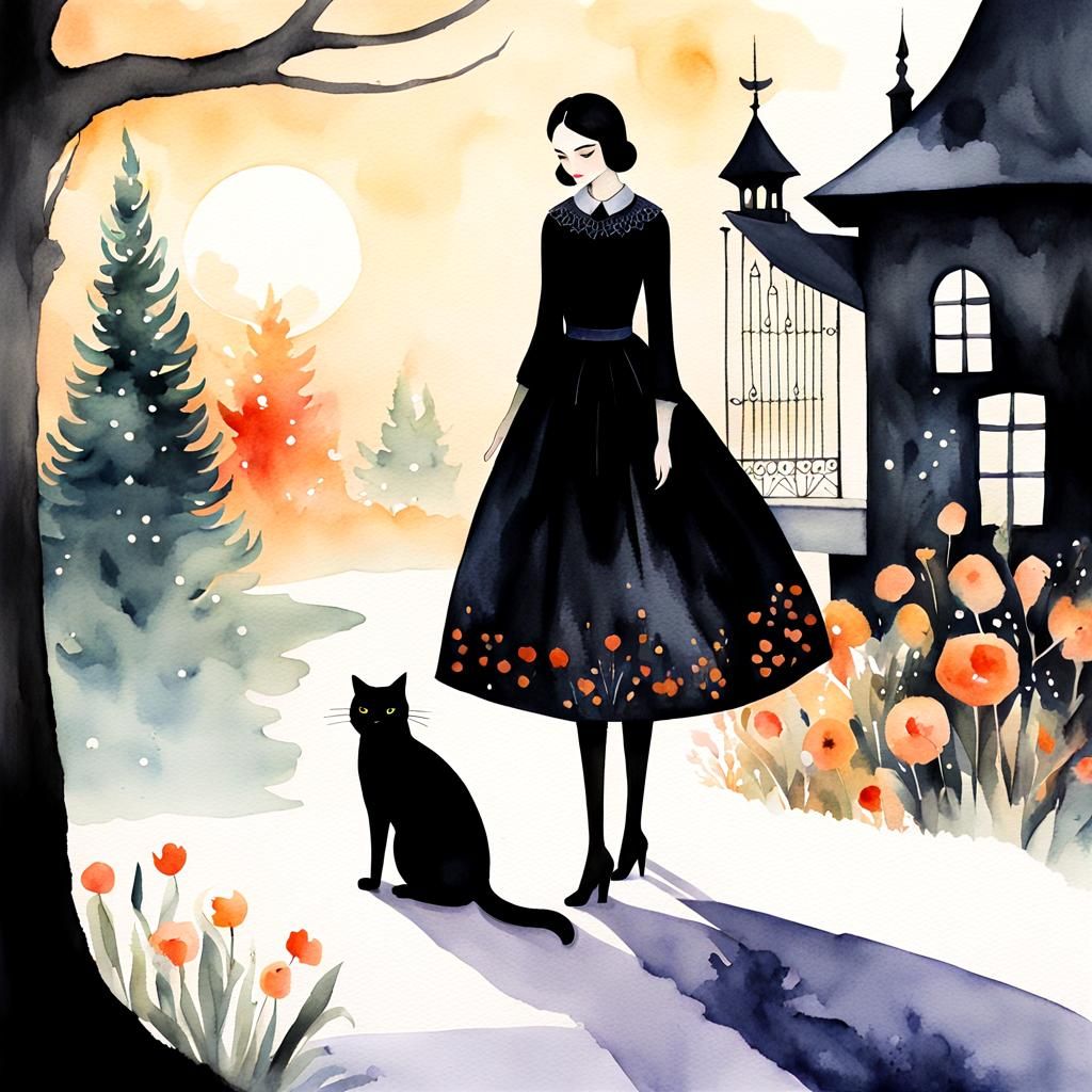 Dark woman with cat