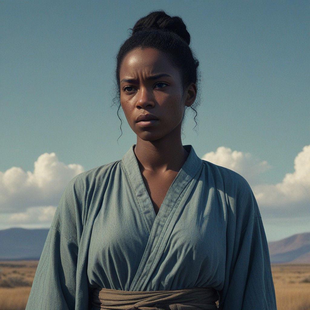 Solemn Survivor Woman in Dark Resilience