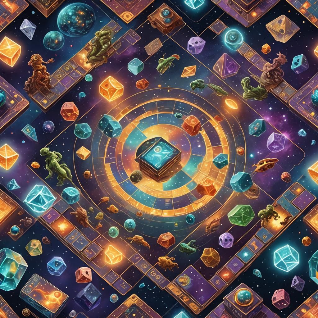 Aliens Playing Board Game: Holographic Astral Cosmic Illustr...