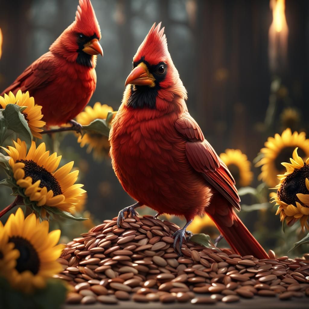 Cardinals Feast: Detailed Matte Painting in Deep Color