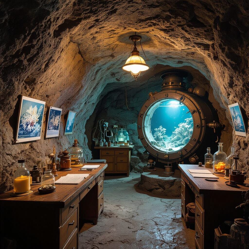 Retro-Futuristic Underground Lab in Stone Cavern