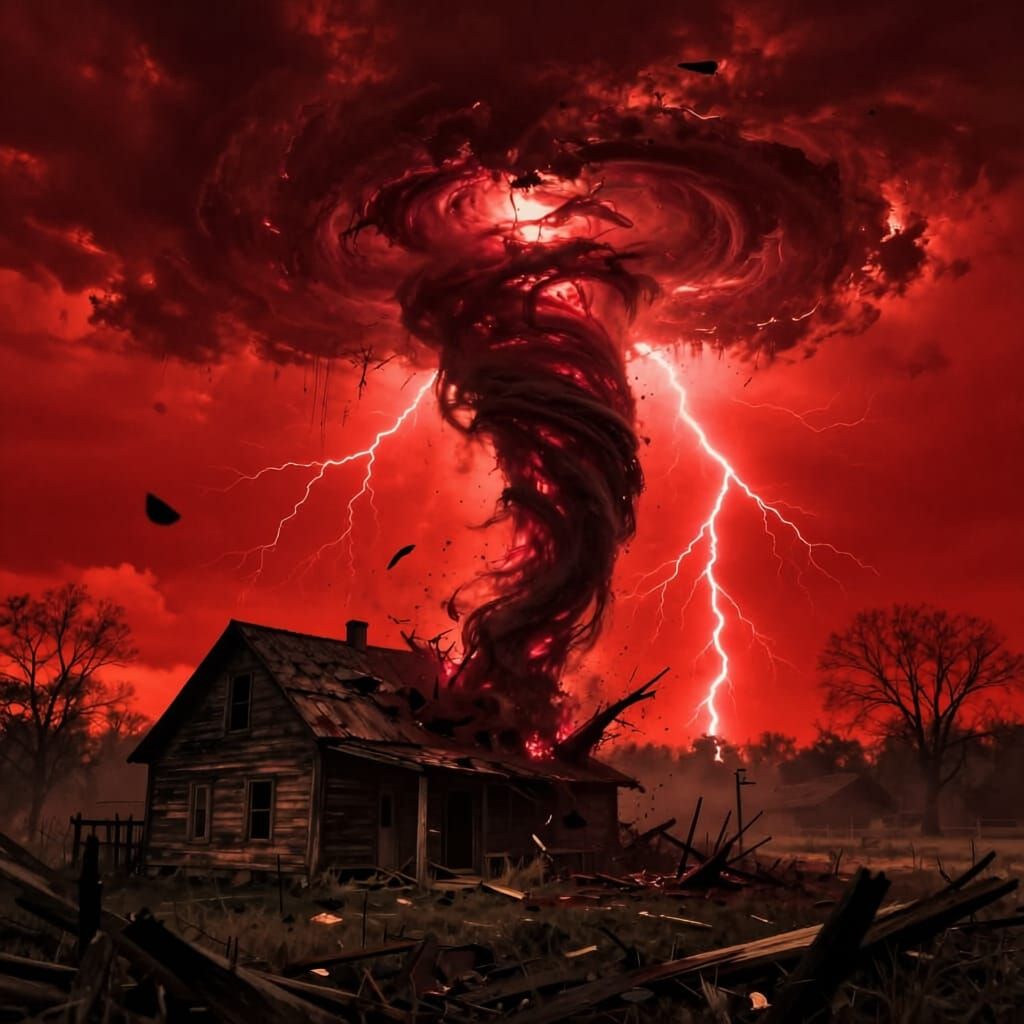 Crimson Tornado Devastates Farmhouse