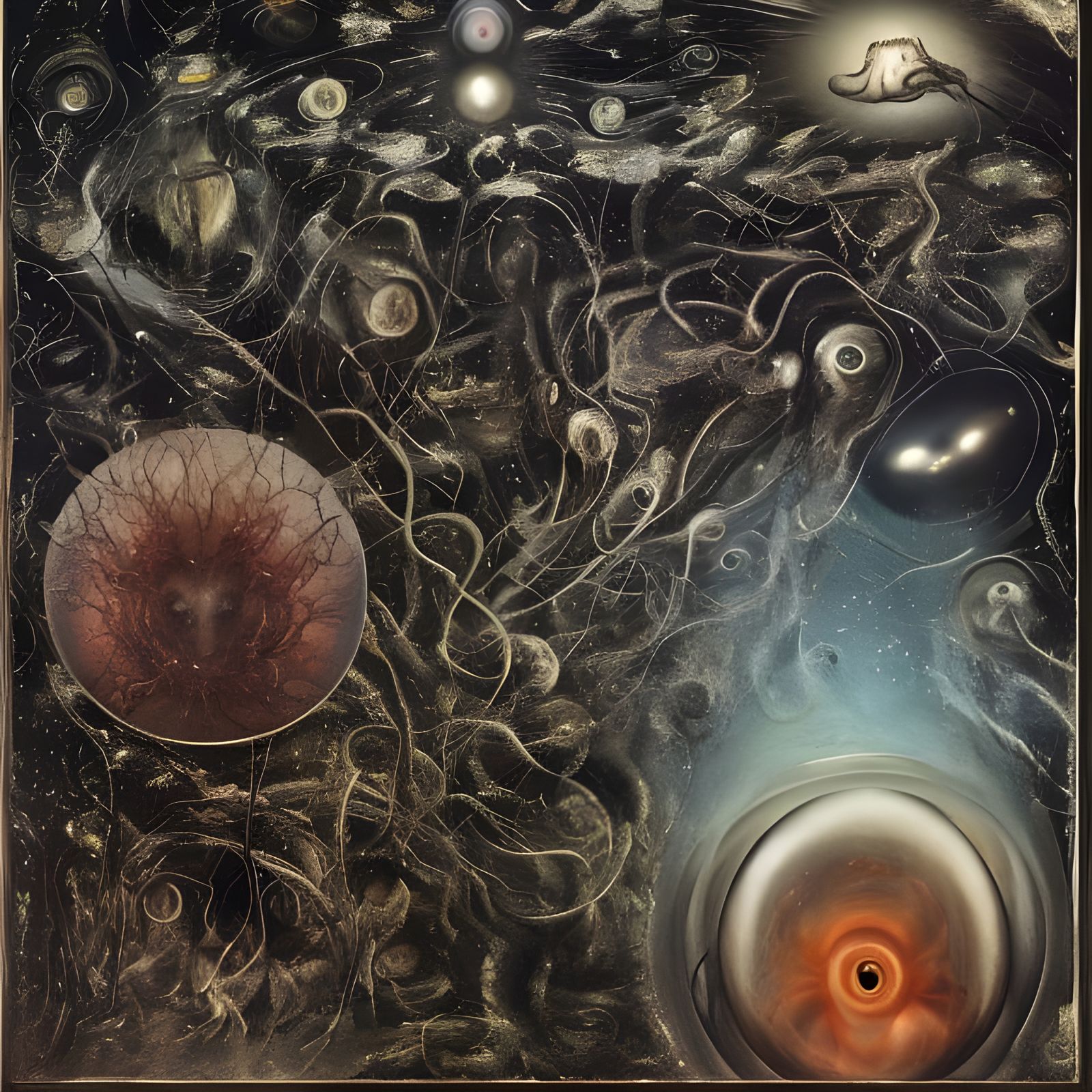 Cyborg Squid in Rubble, Hyperrealistic Alien Tech