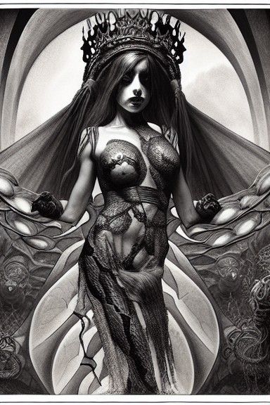 Snake Queen: Sinister Charcoal Drawing of Demon Lord
