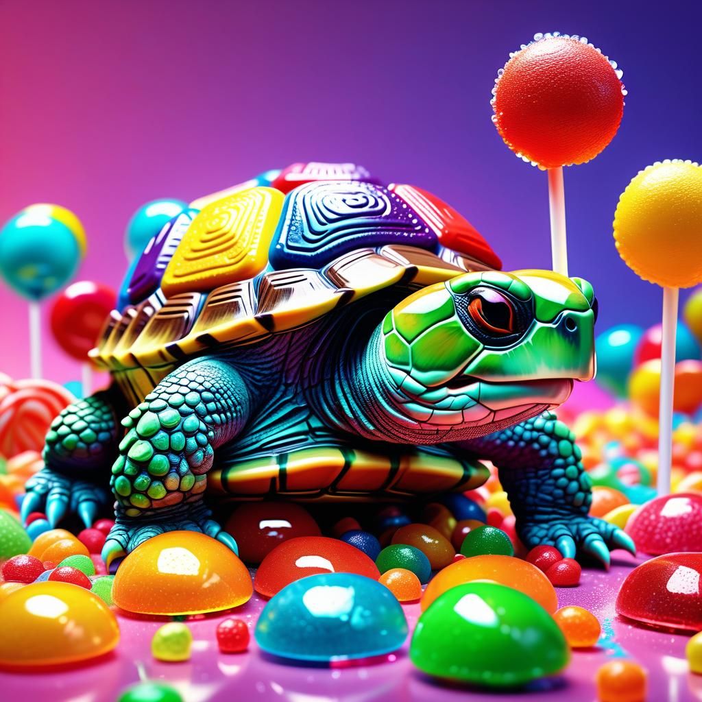 Happy Turtle in Candy Land: Cel-Shaded Digital Art