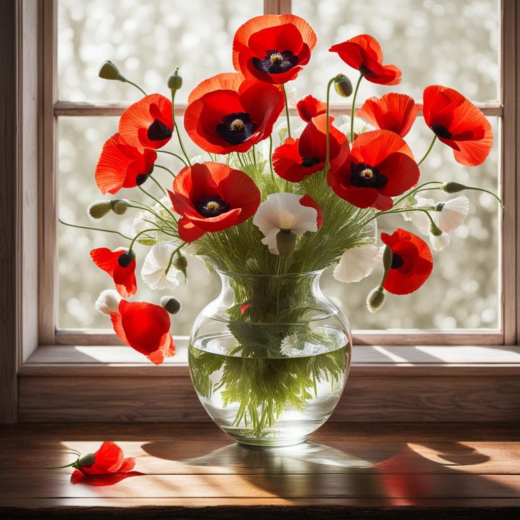Poppies in Goldfish Bowl: High-Resolution Photo