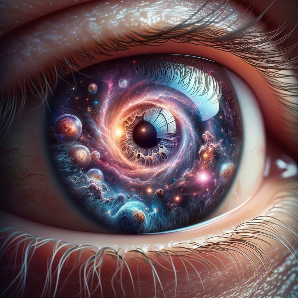 Human Eye Reflecting the Universe in Hyperrealism