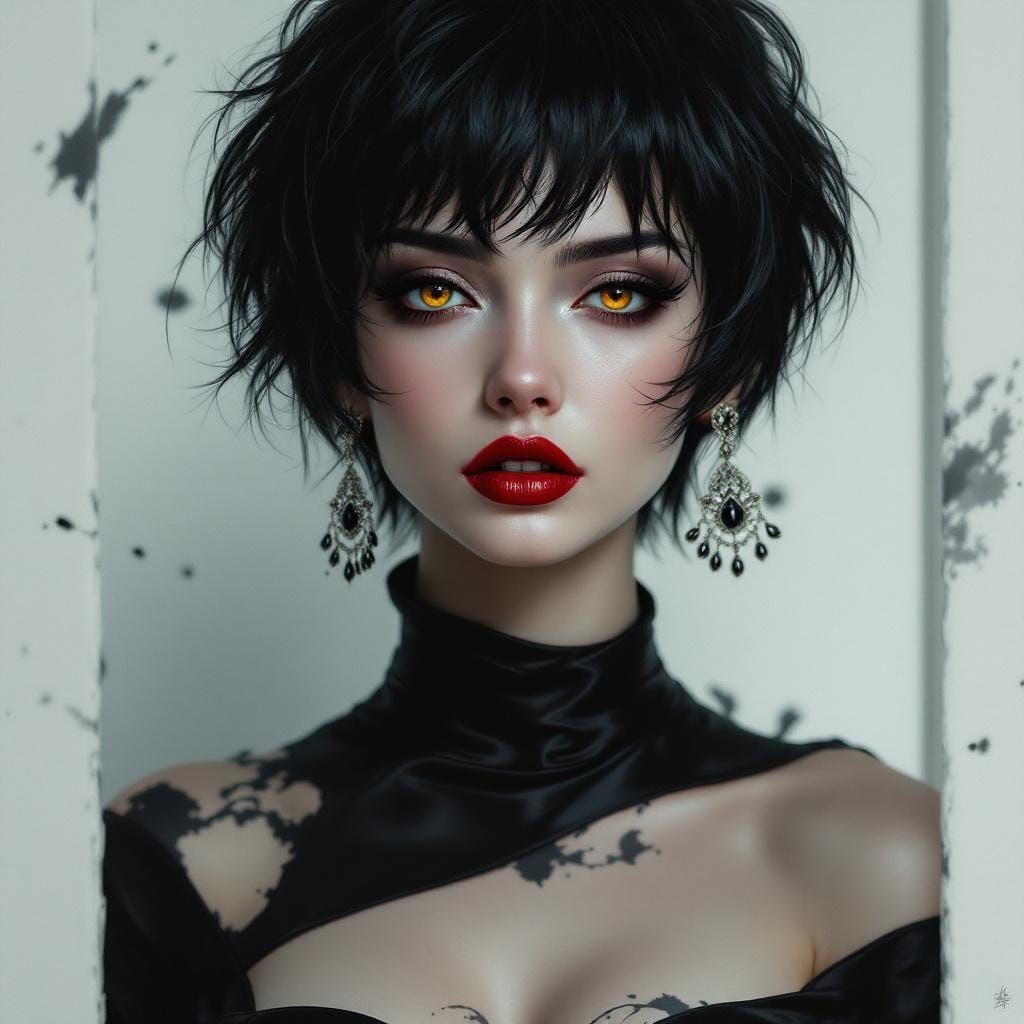 Mysterious Woman with Amber Eyes: Digital Portrait