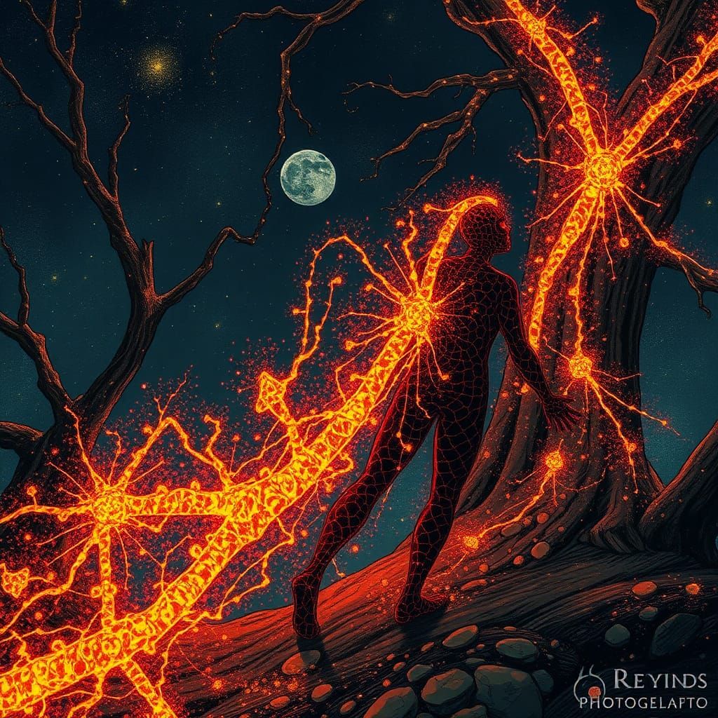 Scorched Skin: Fiery Trails in Photographic Pointillism