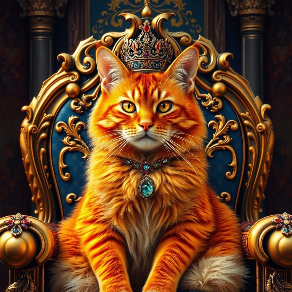 Fiery Orange Feline Ruler in Opulent Splendor