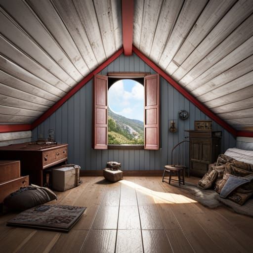Sunlit Attic Room with Antique Toys