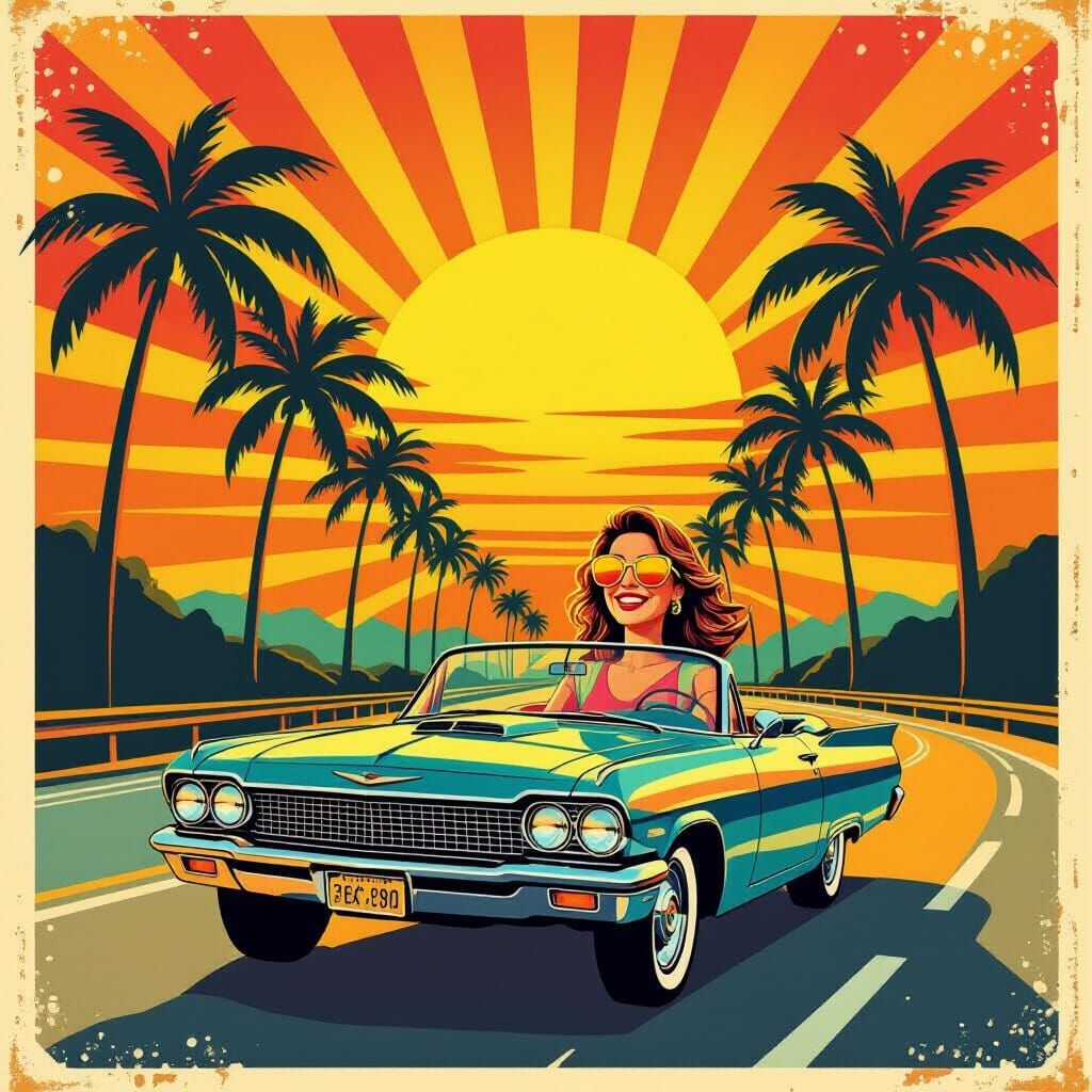 “Create a vibrant retro illustration in the style of 1970s v...