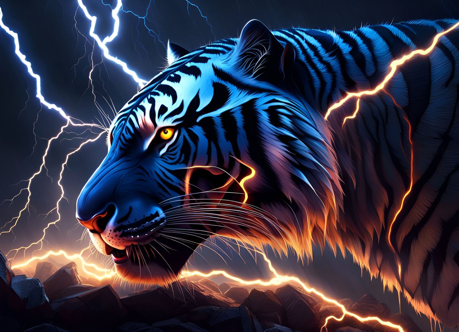 Epic Lightning Tiger Storm in Hyperrealistic Style