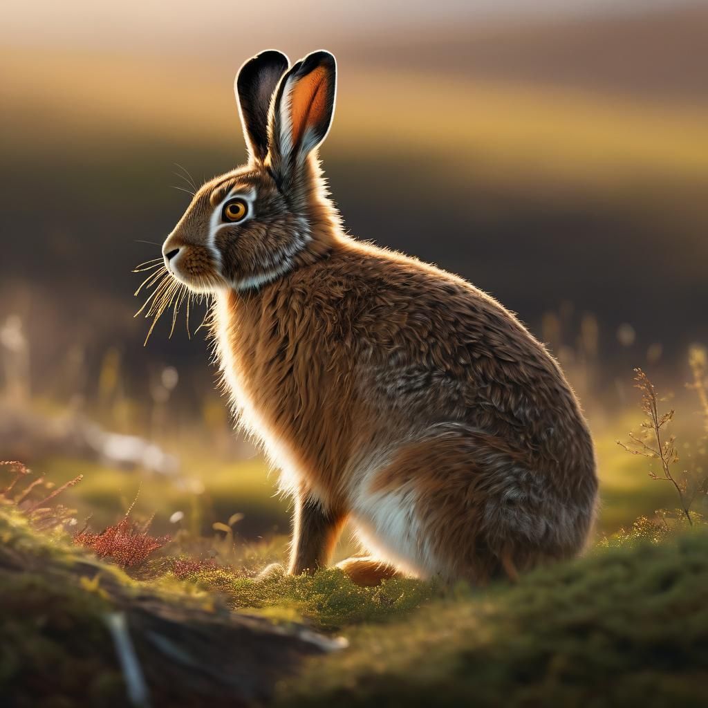 Snowshoe Hare Portrait in Spring Tundra