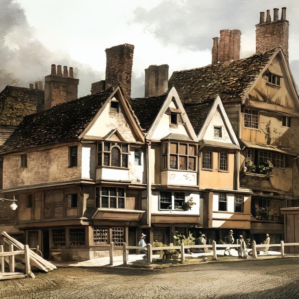 Stuart Houses in Misty English Scene as Impressionism