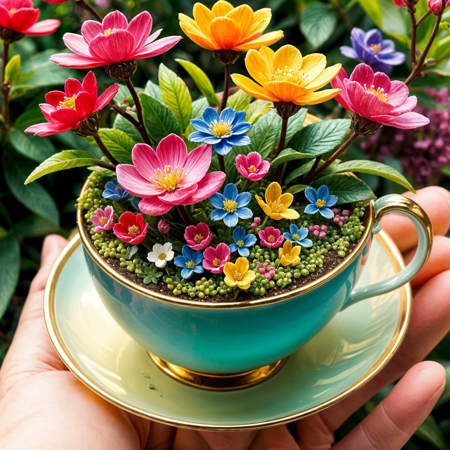 Miniature Garden in Teacup Acrylic Art