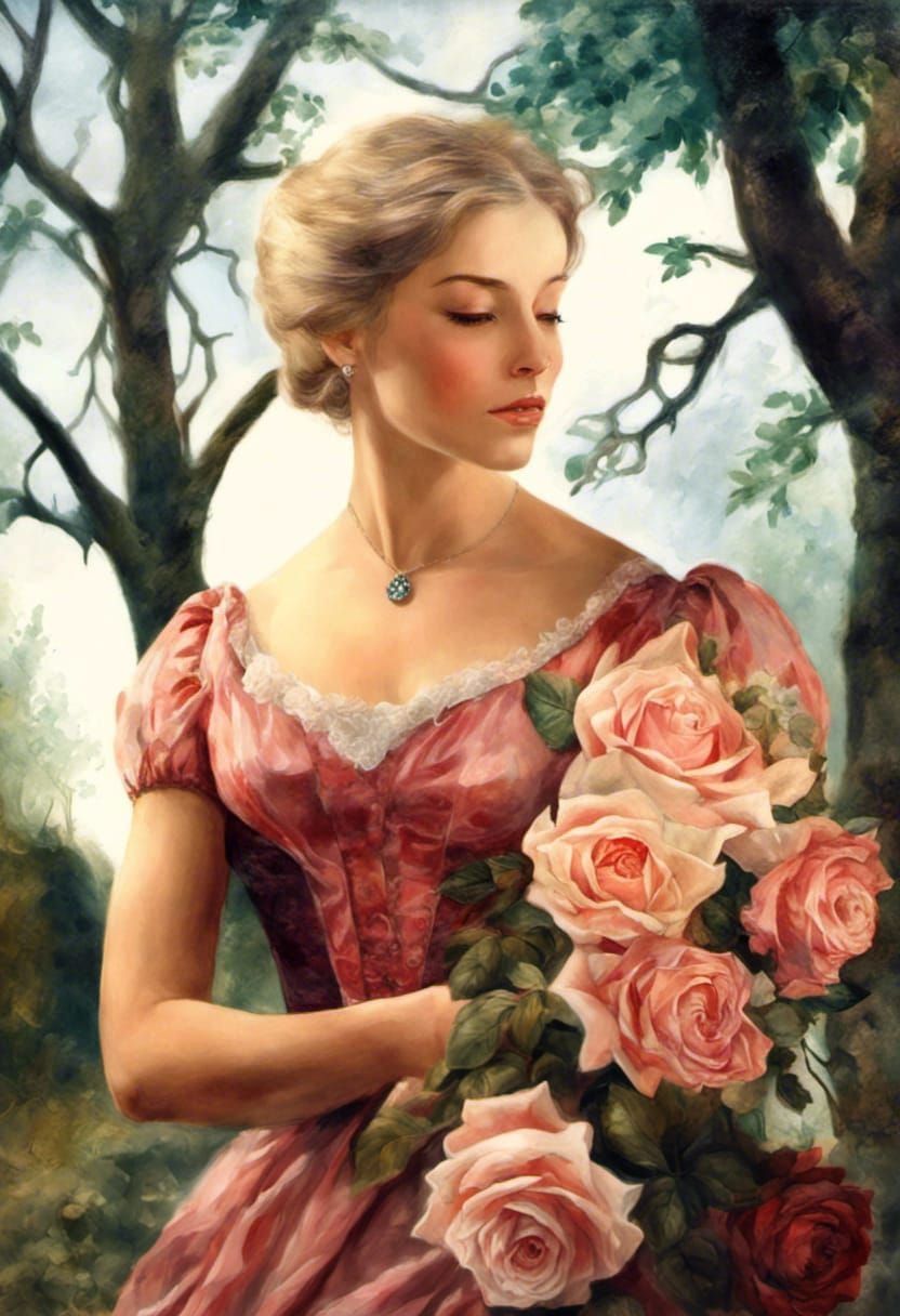 HISTORICAL romance cover art Regency ERA ENGLAND "ROSES IN ARMS, EYES CLOSED, FULL clinch embrace oil painting, digital ...