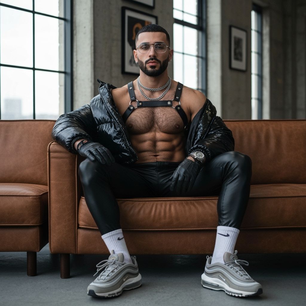 Muscular Middle Eastern Man in Leather Attire