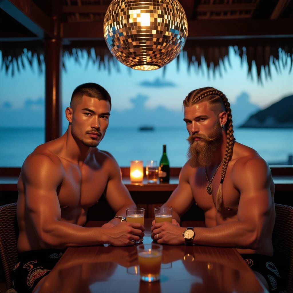 Mediterranean Beach Bar Meeting in Pre-Raphaelite Style