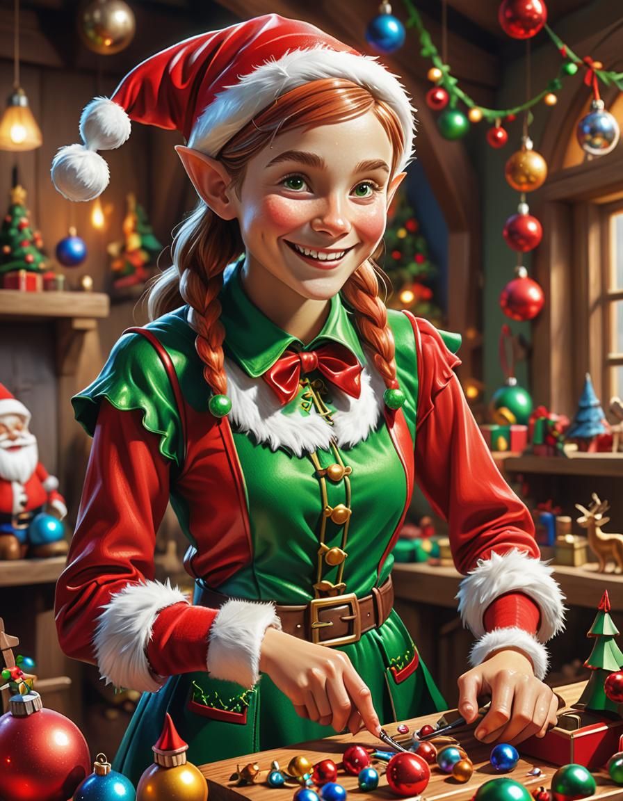 Vibrant Christmas Elf in Santa's Workshop