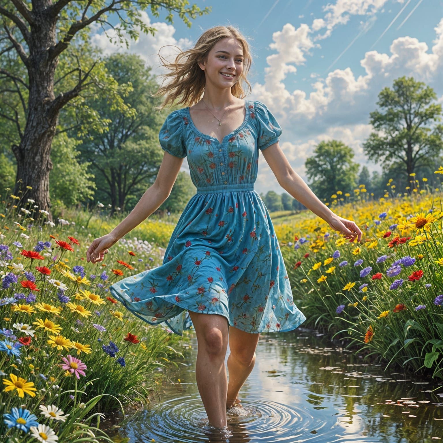 Joyful Spring Dance in Vibrant Oil Paint