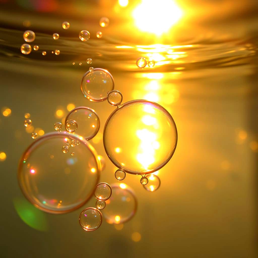 Iridescent Bubbles Reflecting Sunset Light