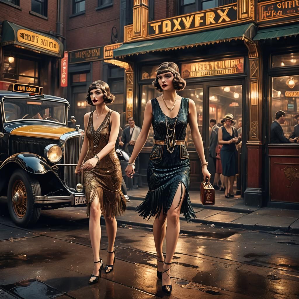 Flapper Girls Exit Bar in Art Deco Style