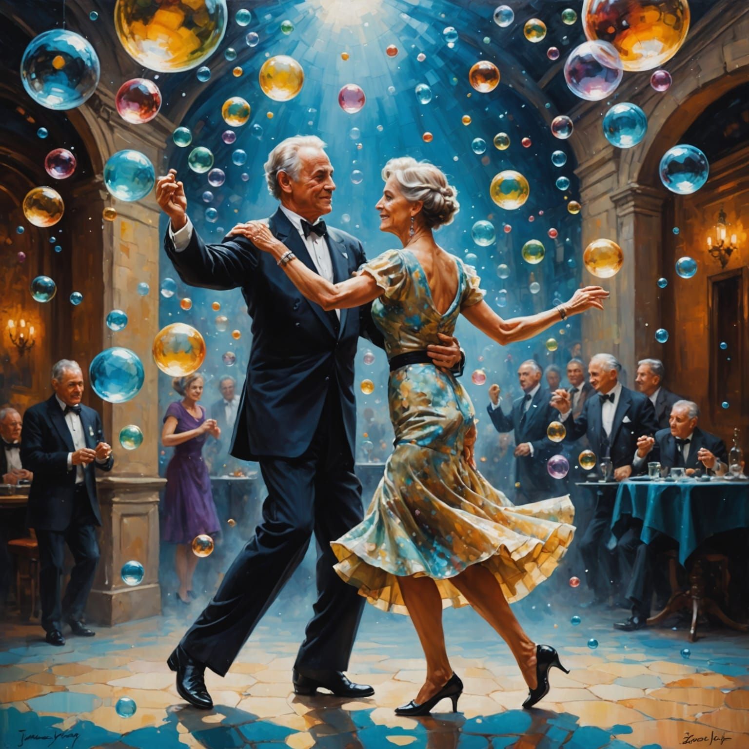 Elderly Couple Dancing Tango in Gurney Style