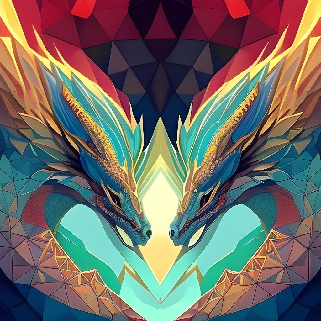 Geometric Dragon Portrait in Fractal Art Style