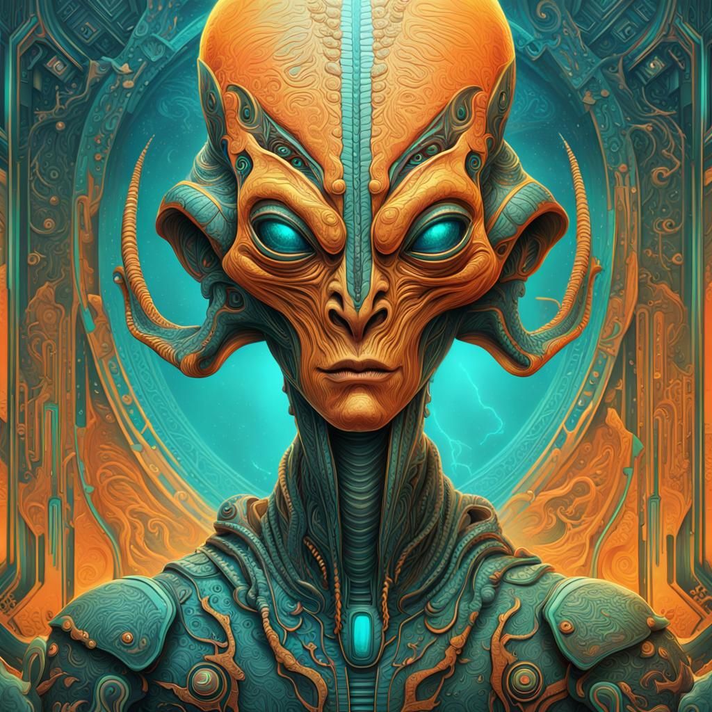 Alien Portrait in Symmetrical Fantasy Art Style