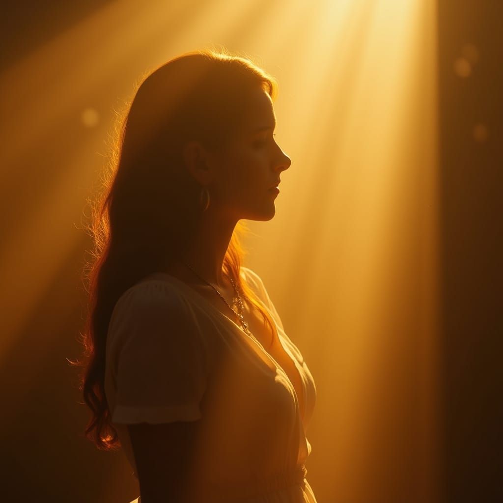 Mystical Cross Lighting Person in Golden Glow, Photorealisti...