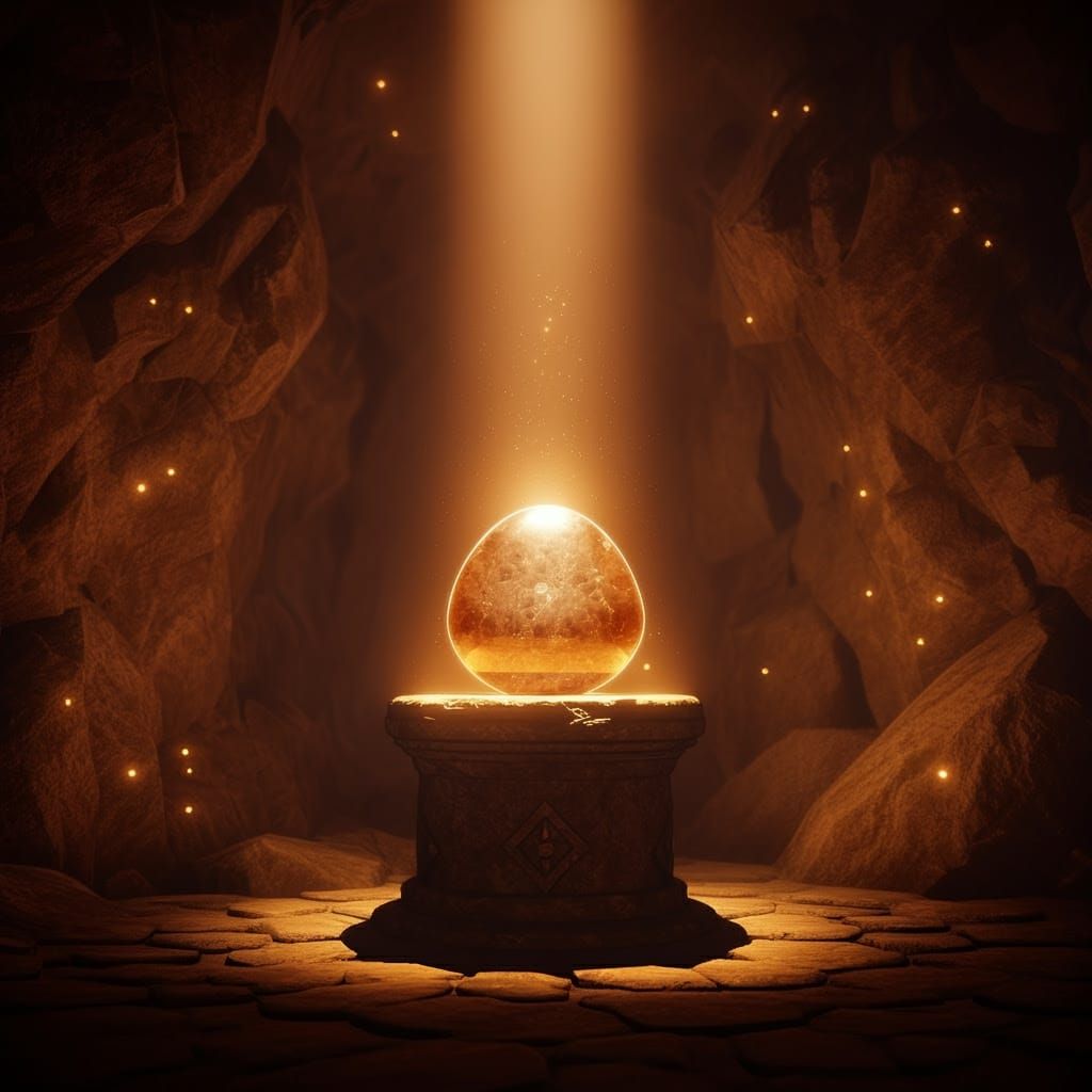 Glowing Philosopher's Stone in Mystical Cave