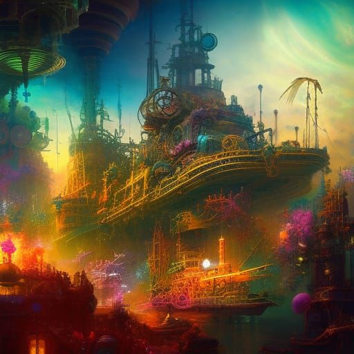 Steampunk Submarine in Rococo Aquatic Dreamscape